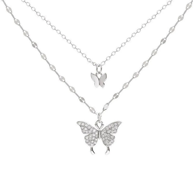 Shiny Butterfly Exquisite Double Layer Clavicle Chain Necklace