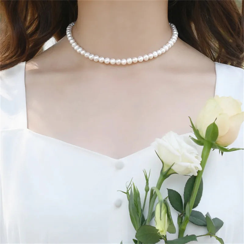 Vintage Style Simple Pearl Chain Choker Necklace