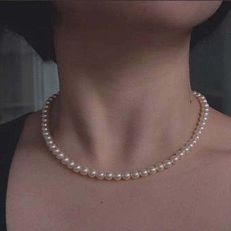 Vintage Style Simple Pearl Chain Choker Necklace