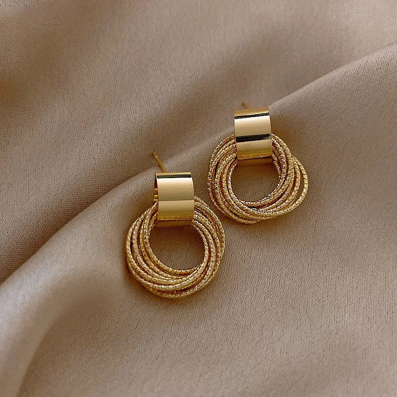 Retro Metal Gold Color Small Circle Stud Earrings