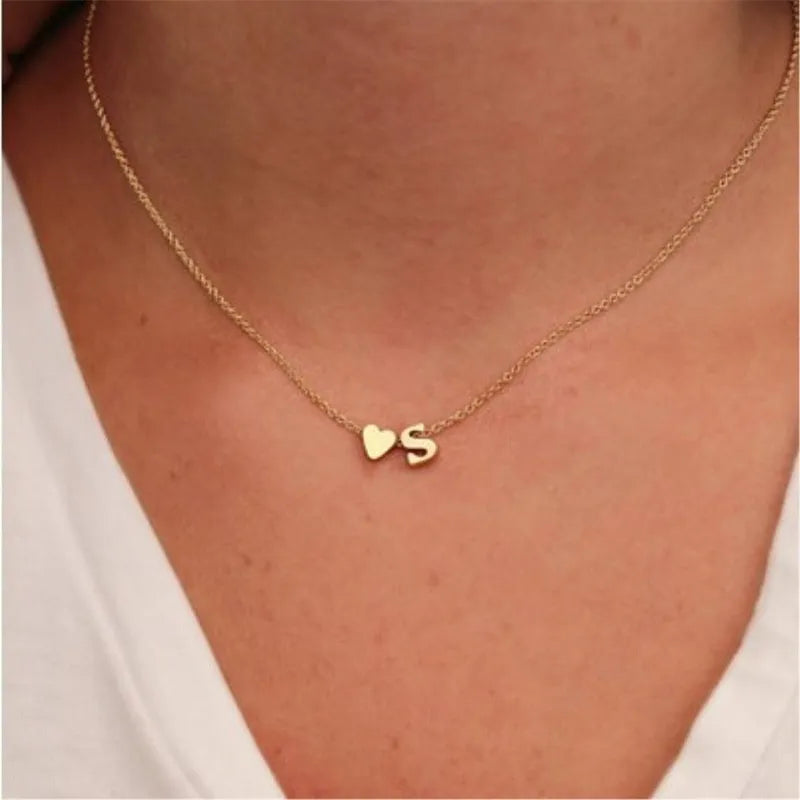 Fashion Tiny Heart Dainty Initial Necklace