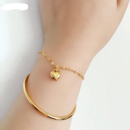 18K Real Gold Heart Pendant Bracelets