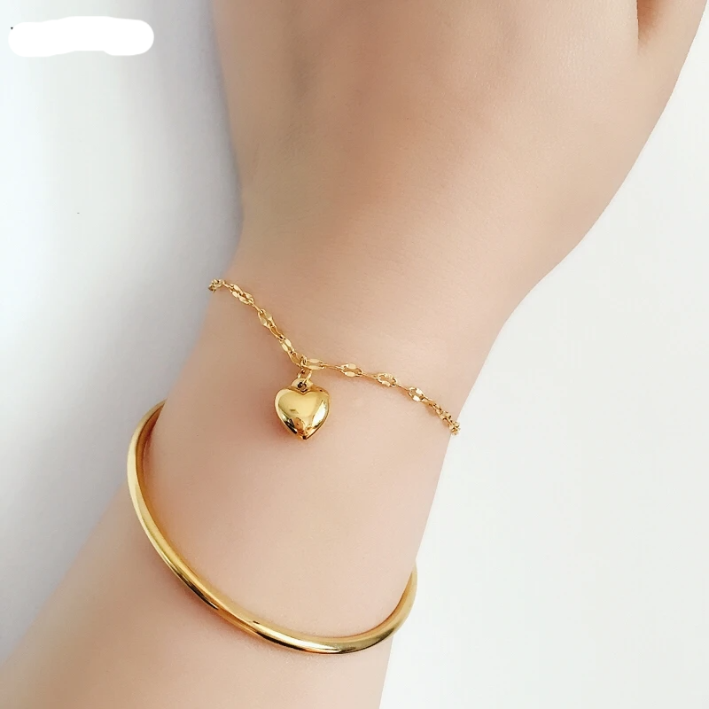 18K Real Gold Heart Pendant Bracelets