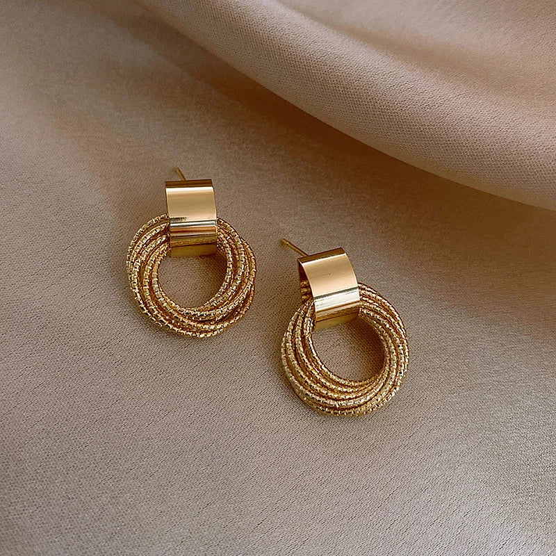 Retro Metal Gold Color Small Circle Stud Earrings