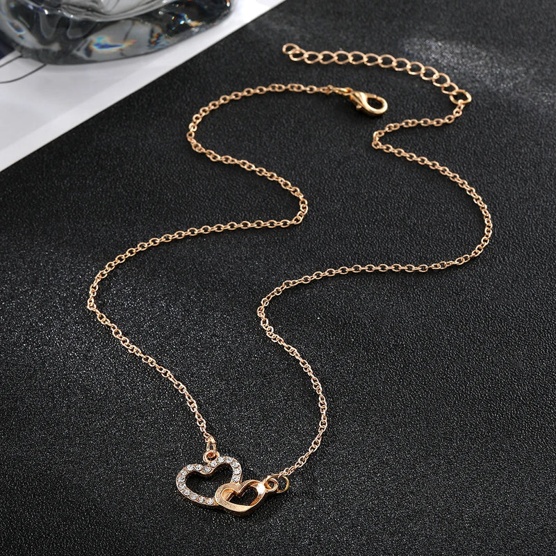 Vintage Double Heart Zircon Crystal Necklaces