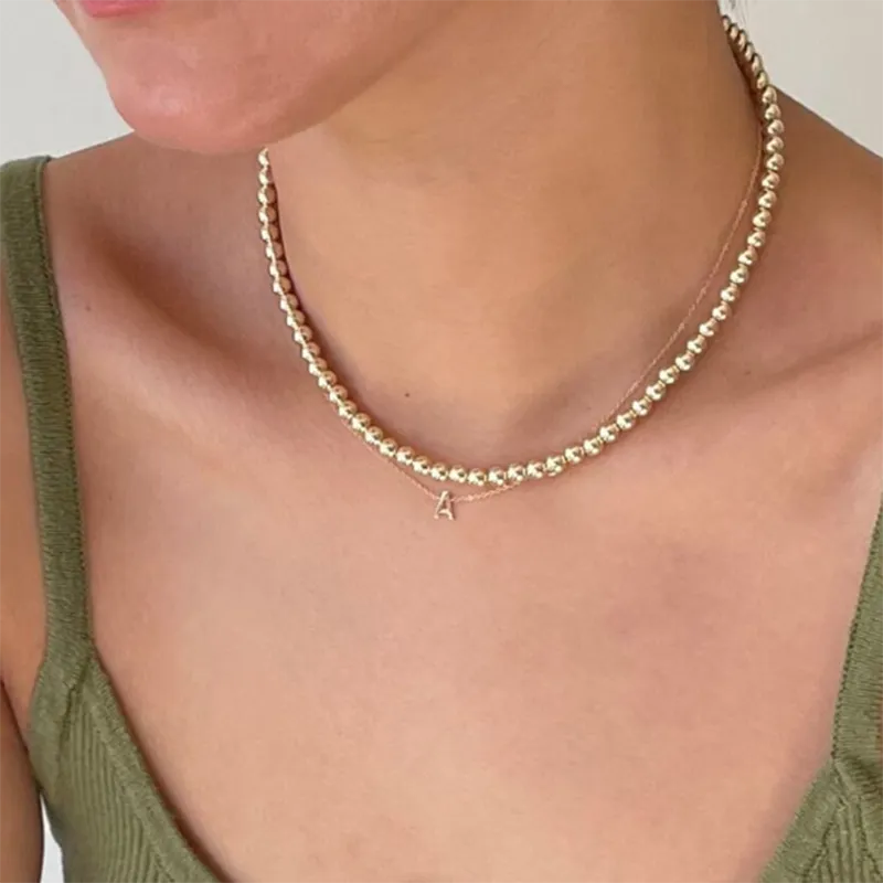 Real 14K Gold Filled Round Bead Necklace