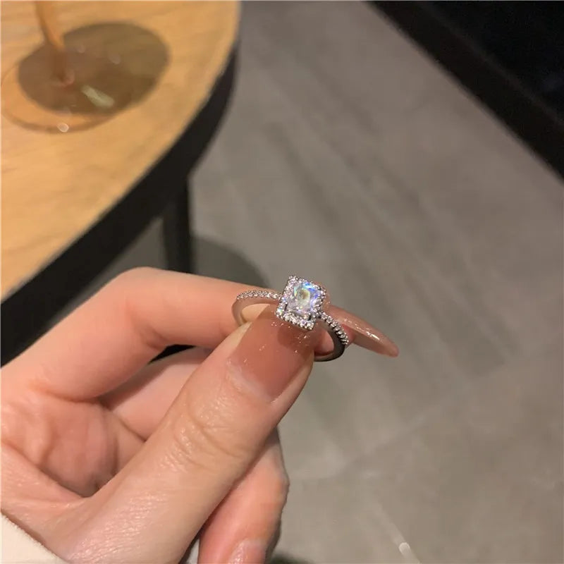 Luxury Classic Moissanite Square Stainless Steel Ring